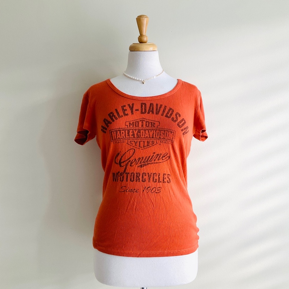 Harley-Davidson Women's Orange Scoop Neck Logo Tee